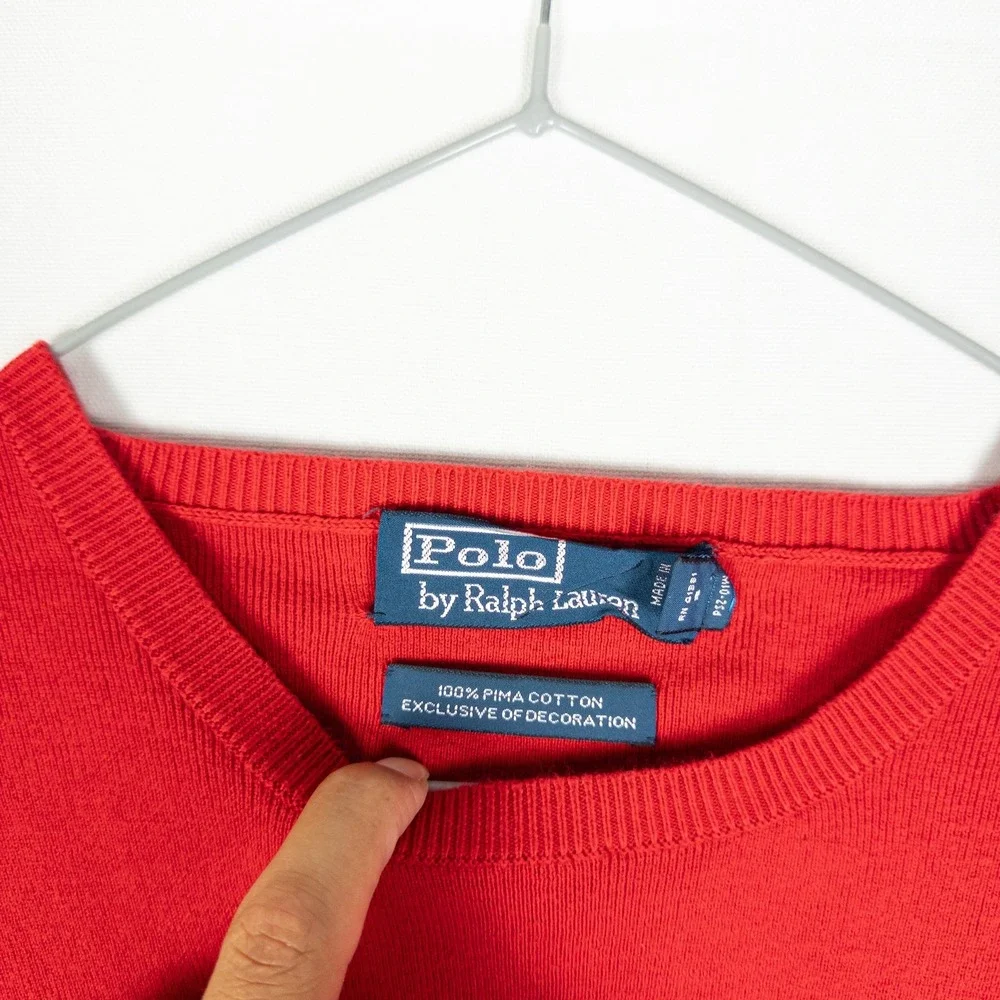 Polo Ralph Lauren Pima Cotton Crewneck Sweater Mens XL Red Embroidered Pony Prep